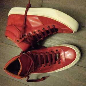 Jimmy Choo Red Suede/Patent Leather High Top Sneakers